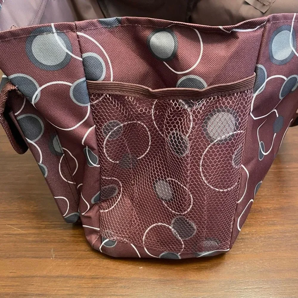 Diaper Bag Women Brown White Geometric Lightweight Nylon Bottle Pockets L